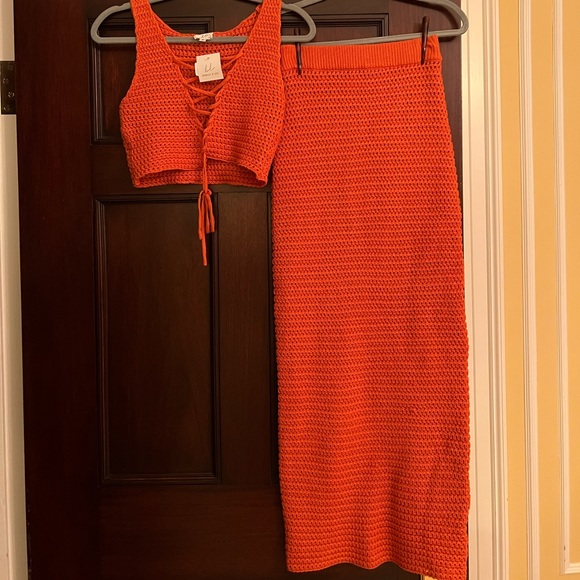 BRAND NEW NWT Bobbles & Lace Orange Crochet Skirt Set. Top Reversible. - Picture 2 of 6